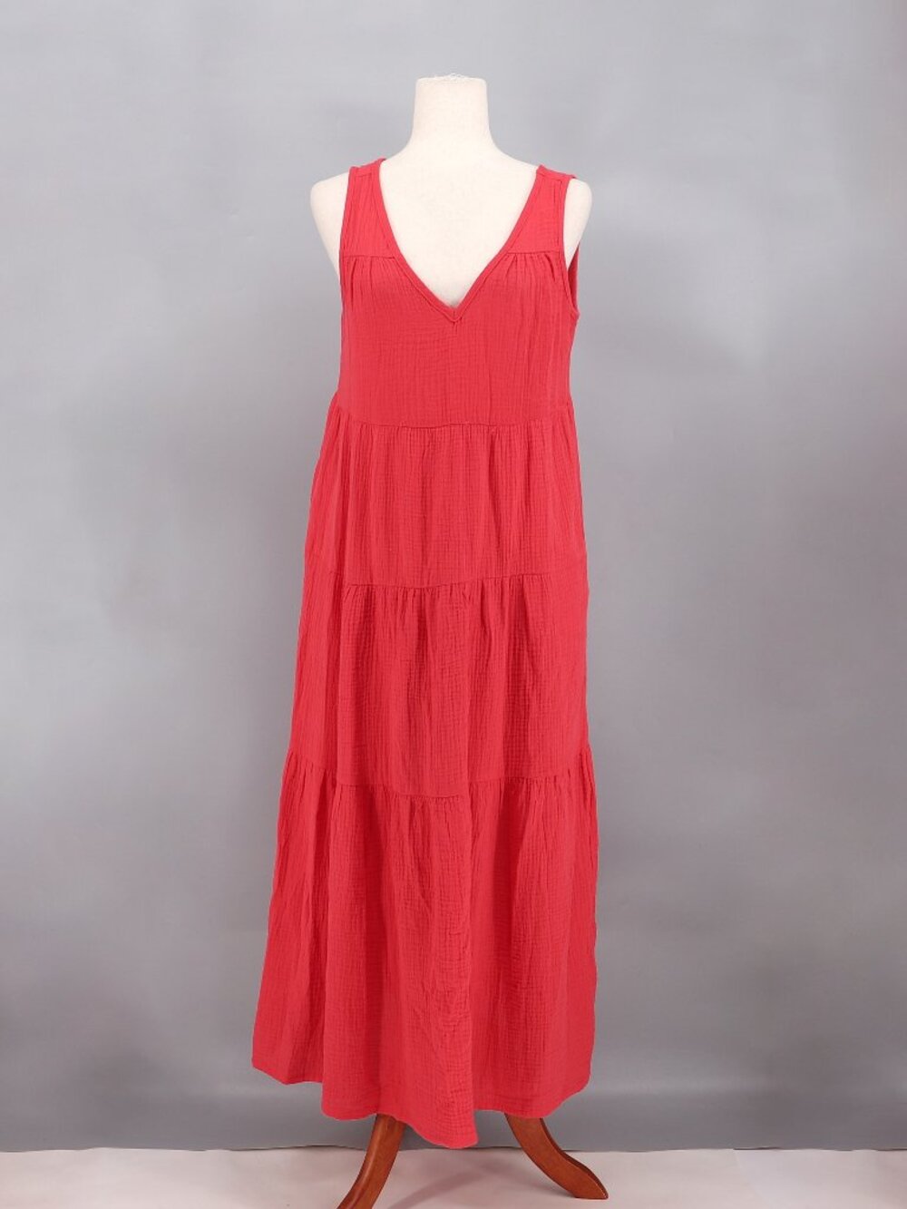 MARINE LAYER Corinne Gauze Cotton Tiered Maxi Dress in Coral Red Size S